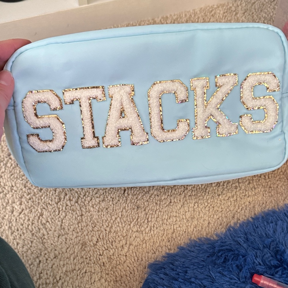 Blue Cosmetic Bag with Gold Accents